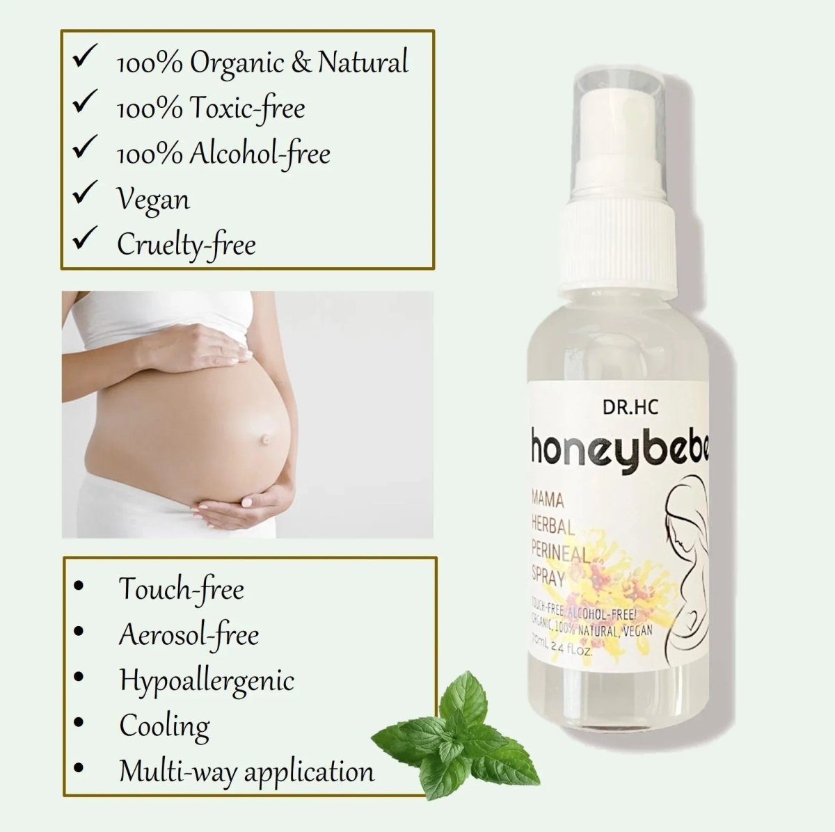 DR.HC Honeybebe' Mama Herbal Perineal Spray for Postpartum Recovery (100% Organic, Natural & Vegan) (70ml, 2.4 fl.oz.)Pregnancy