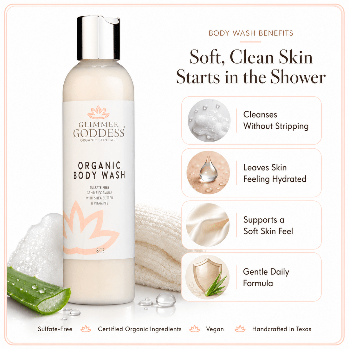 Organic Moisturizing Body Wash for Soft, Hydrated SkinCleansers & Scrubs