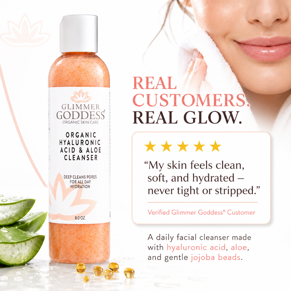 Organic Hydrating Facial Cleanser with Exfoliating Jojoba Beads – 8 oz-2