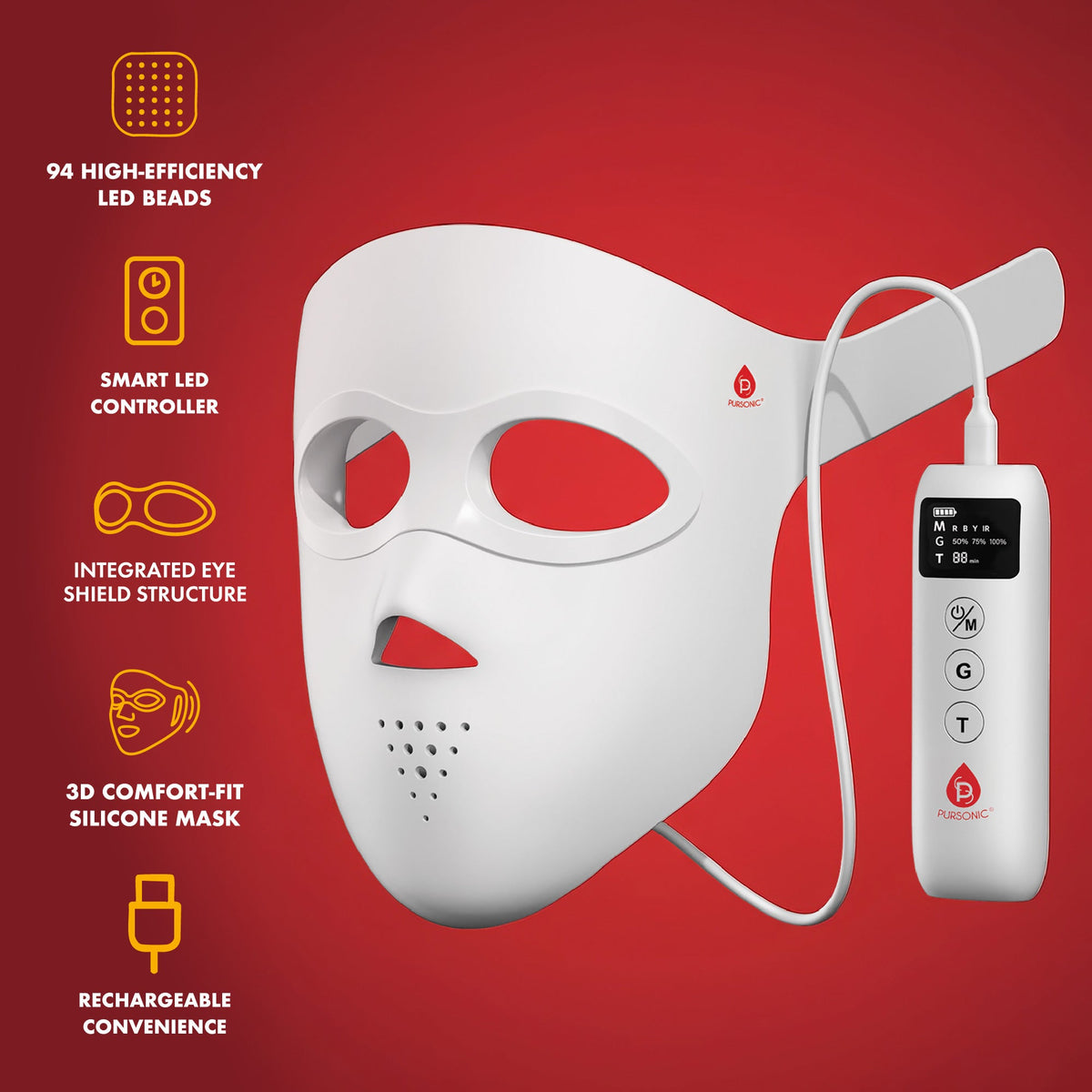 Pursonic 3D Soft-Silicone LED Light Therapy Mask with Smart Controller-1