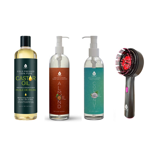 The Ultimate Hair & Skin Restoration Bundle: LED Therapy Brush, Castor Oil, Sweet Almond Oil, & Fractionated Coconut Oil-0