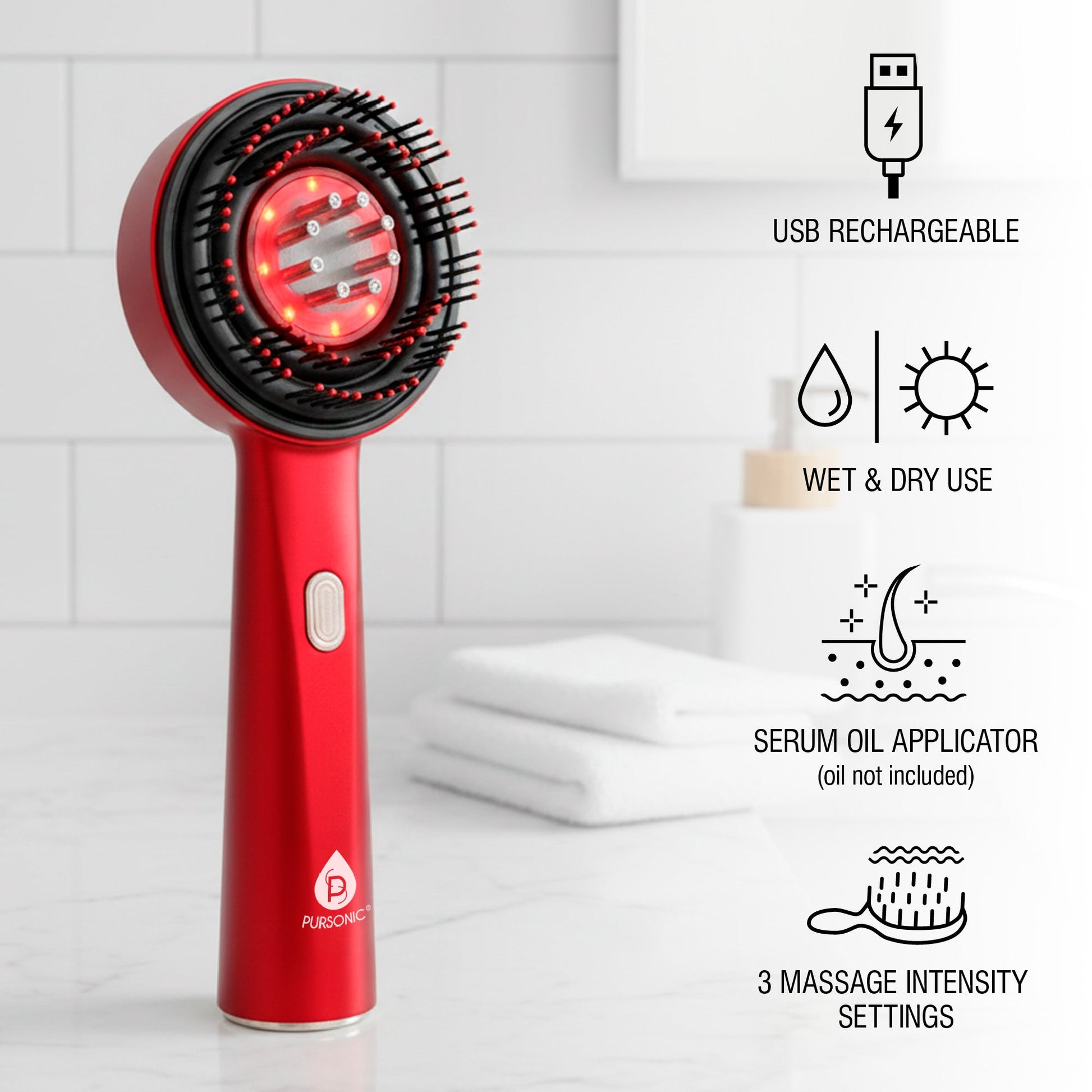 Red Light LED Scalp & Hair Therapy Brush & Advanced Facial Cleansing-3