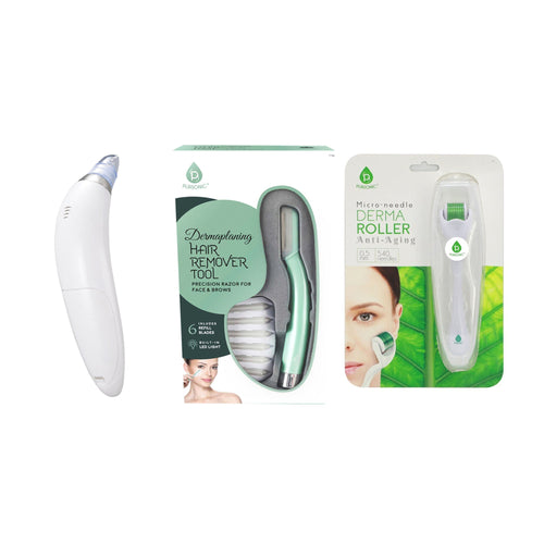 Glow & Clarity Trio: Derma Roller, Precision Dermaplaning Tool, & Pore Vacuum-0
