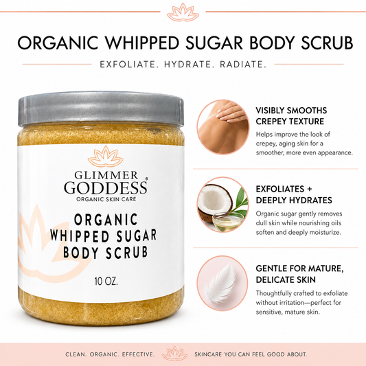 Organic Whipped Sugar Body Scrub 10 oz – Crepey Skin Treatment & Exfoliator