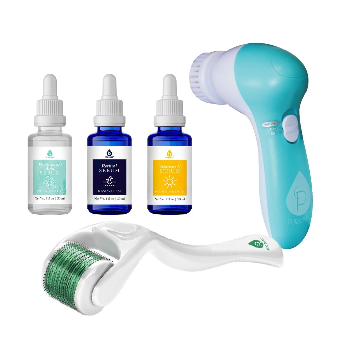 Advanced Facial Cleansing Brush, Anti-Aging Serum Set, and Micro Needle Derma Roller BundleBeauty & Personal Care