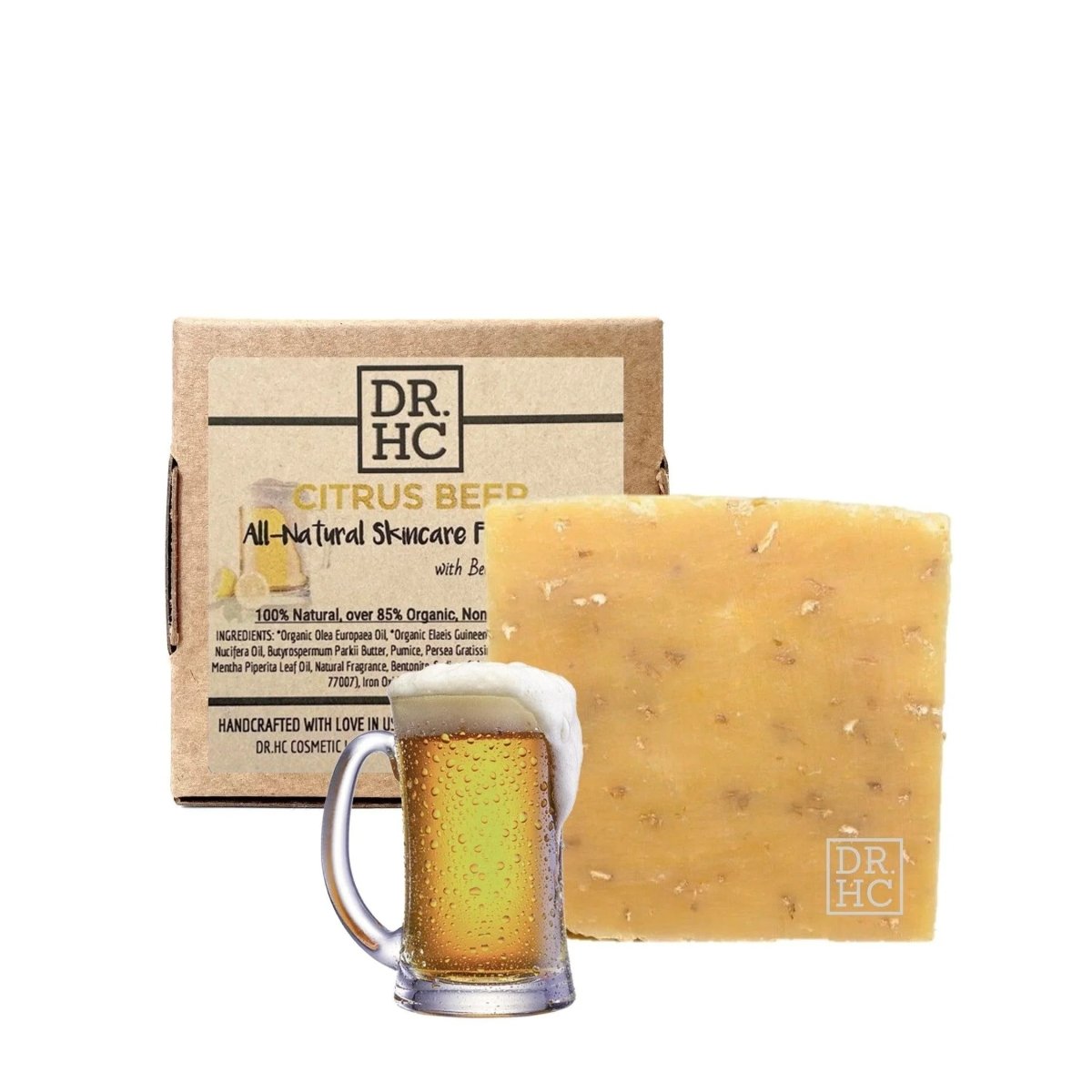 DR.HC All-Natural Skincare Face Soap - Citrus Beer (110g, 3.8oz.) (Anti-aging, Skin brightening, Anti-blemish, Exfoliating...)Face Soap Bar Hair & Body Scrub