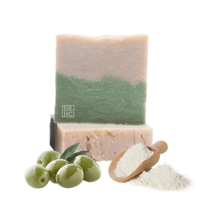 DR.HC All-Natural Skincare Face Soap - Olive Mineral Clay (110g, 3.8oz) (Anti-aging, Anti-acne, Detoxifying, Pore minimizing...)Face Soap Bar