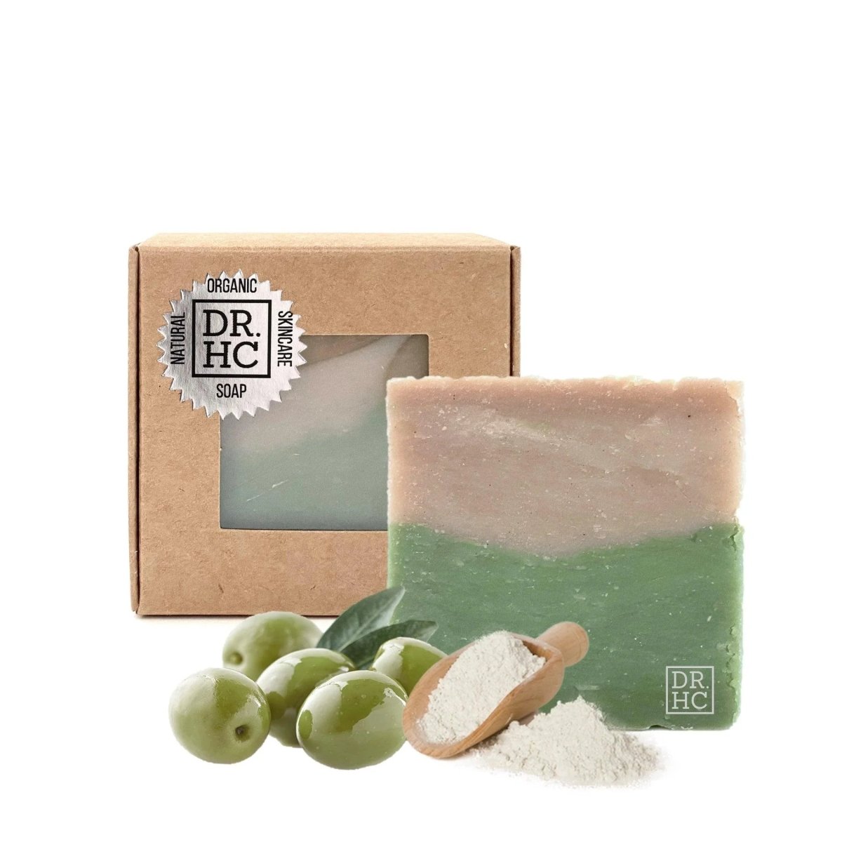 DR.HC All-Natural Skincare Face Soap - Olive Mineral Clay (110g, 3.8oz) (Anti-aging, Anti-acne, Detoxifying, Pore minimizing...)Face Soap Bar