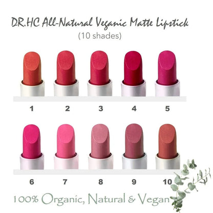 DR.HC All-Natural Veganic Matte Lipstick (10 Shades) (4g, 0.14oz.) (Anti-aging, Anti-pigmentation, Deep moisturizing, Anti-inflammatory...)Lip Makeup