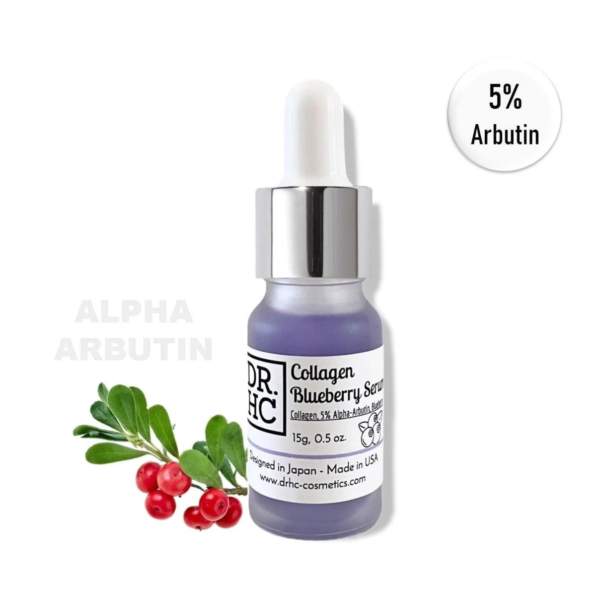 DR.HC Arbutin Collagen Blueberry Serum (15g, 0.5oz.) (with 5% Alpha-Arbutin, Collagen & Blueberry) (Collagen Supply, Anti-aging, Skin brightening, Skin plumping...)Serum