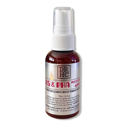 DR.HC B5 & PHA Micellar Water (No-rinse Makeup Remover, Face Cleanser & Pre-Toner) (70ml, 2.4 fl.oz.) (Anti-sebum, Pore clearing, Anti-acne, Anti-aging...)Cleanser Toner