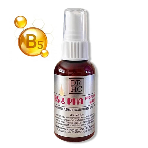 DR.HC B5 & PHA Micellar Water (No-rinse Makeup Remover, Face Cleanser & Pre-Toner) (70ml, 2.4 fl.oz.) (Anti-sebum, Pore clearing, Anti-acne, Anti-aging...)Cleanser Toner