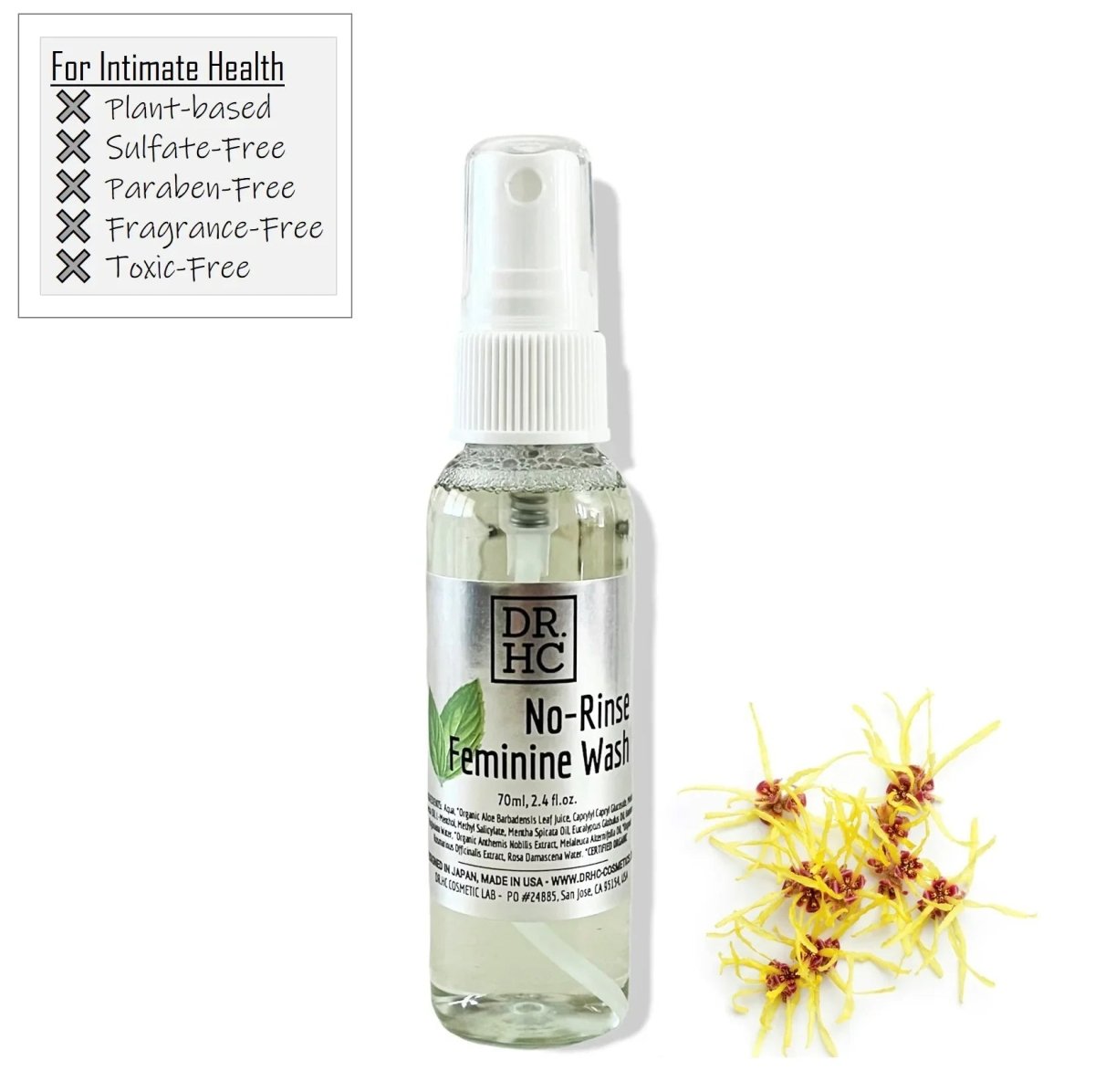 DR.HC No-Rinse Feminine Wash (70ml, 2.4 fl.oz.) (pH Balancing, Deodorant, Hydrating, Anti-itching, Anti-dryness, Anti-inflammatory...)Feminine Hair & Body Wash