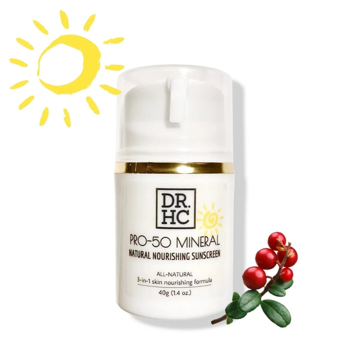 DR.HC Pro-50 Mineral Natural Nourishing Sunscreen (40g, 1.4oz.) (Natural UV Care, Skin brightening, Anti-aging, Damage Repair, Anti-inflammatory...)Moisturizer UV Care