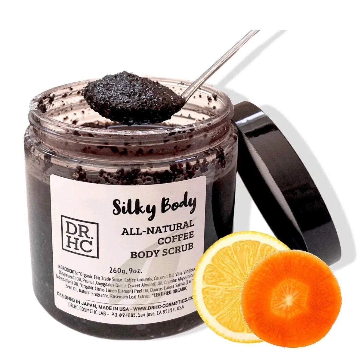 DR.HC Silky Body All-Natural Coffee Body Scrub (260g, 9oz.) (Skin brightening, Anti-aging, Anti-acne, Detoxifying, Softening...)Hair & Body Scrub