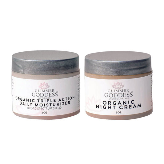 Glimmer Goddess Day & Night Duo – Triple Action SPF 30 Moisturizer + Skin Renewal Night Cream BundleFace Cream