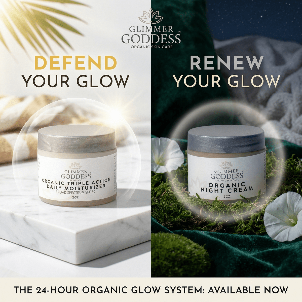 Glimmer Goddess Day & Night Duo – Triple Action SPF 30 Moisturizer + Skin Renewal Night Cream BundleFace Cream
