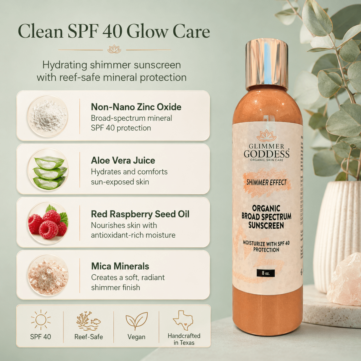 Goddess Glow Shimmer Suntan Lotion SPF 40 – Reef-Safe RadianceLotions & Creams