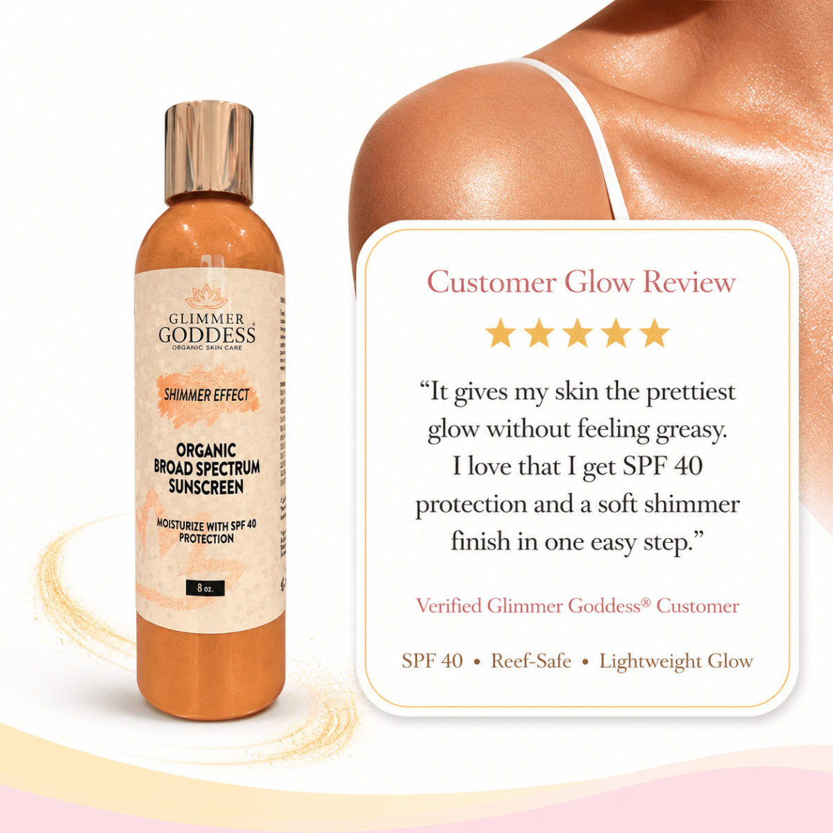 Goddess Glow Shimmer Suntan Lotion SPF 40 – Reef-Safe RadianceLotions & Creams