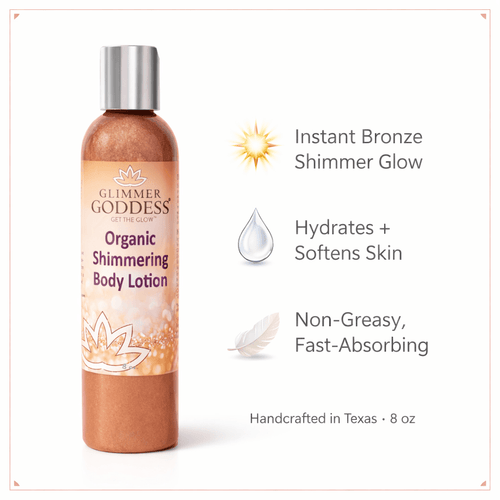 Organic Bronze Shimmer Body Lotion - Level 2 & Level 3 Shimmer, 4oz & 8ozShimmer