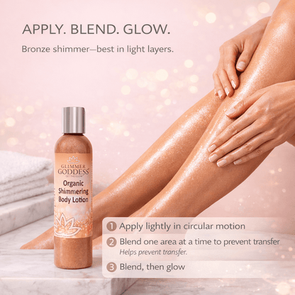 Organic Bronze Shimmer Body Lotion - Level 2 & Level 3 Shimmer, 4oz & 8ozShimmer