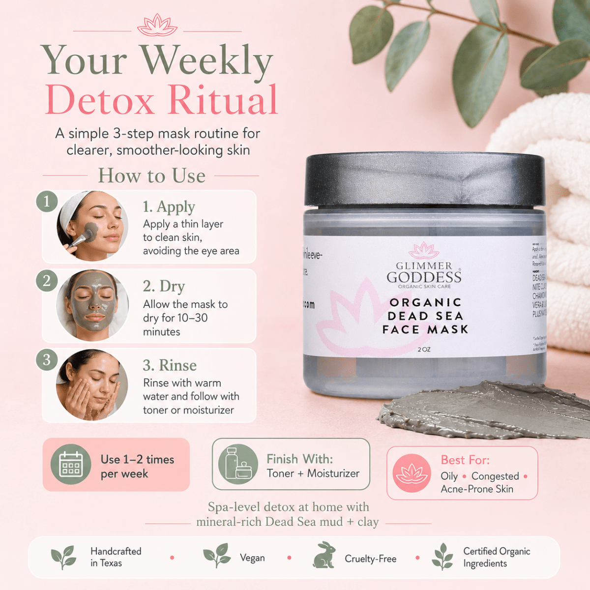 Organic Dead Sea Mud Mask With Bentonite Clay - Exfoliate & RejuvenateMasks & Peels