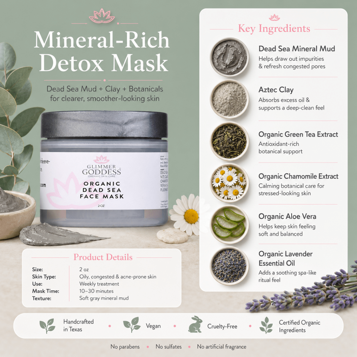 Organic Dead Sea Mud Mask With Bentonite Clay - Exfoliate & RejuvenateMasks & Peels