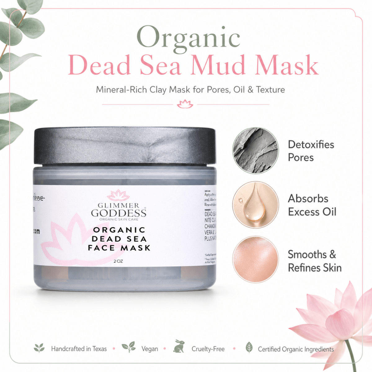 Organic Dead Sea Mud Mask With Bentonite Clay - Exfoliate & RejuvenateMasks & Peels