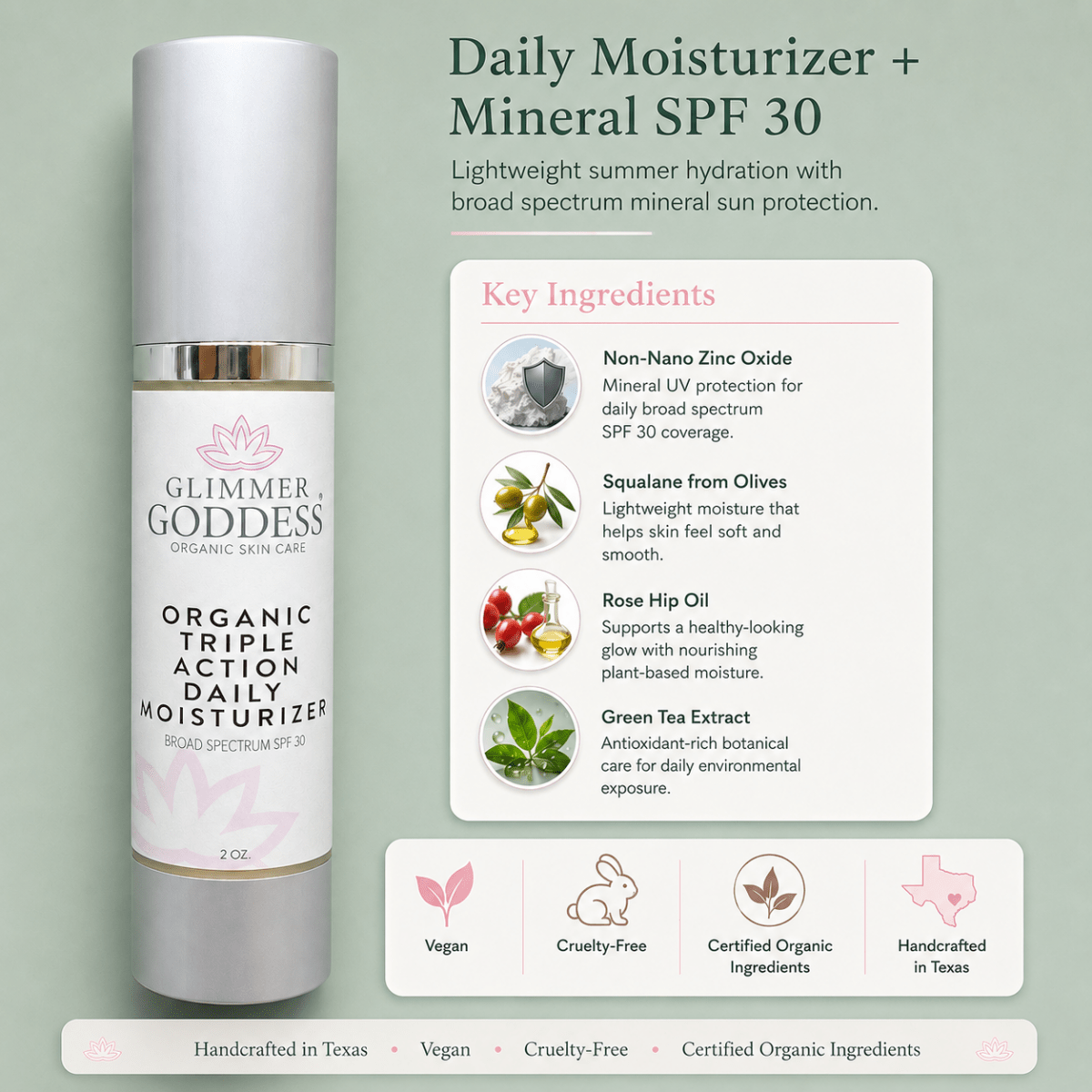 Organic SPF 30 Face Cream for Hydration, Firming & Sun ProtectionMoisturizers