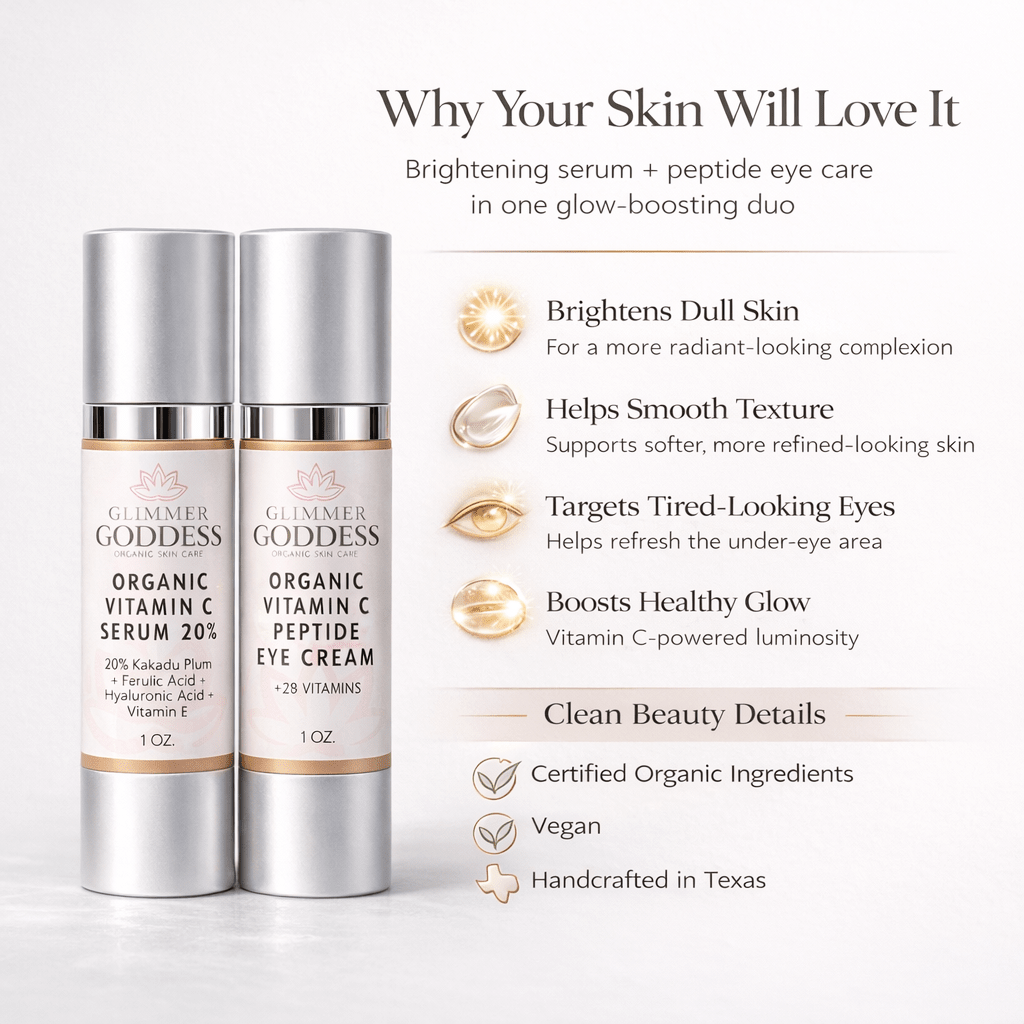 Organic Vitamin C Glow Duo – 20% Vitamin C Serum + Peptide Eye Serum for Radiant SkinSerums