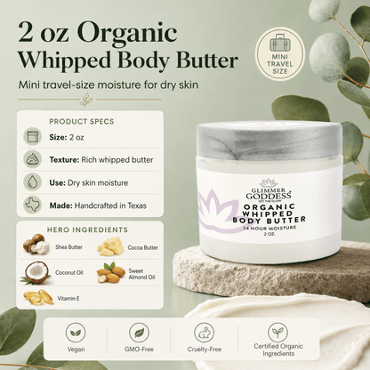 Organic Whipped Body Butter 2 oz – Mini Travel Size for Dry Skin & EczemaLotions & Creams
