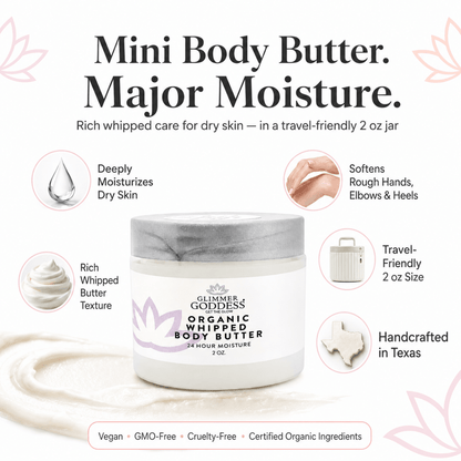 Organic Whipped Body Butter 2 oz – Mini Travel Size for Dry Skin & EczemaLotions & Creams