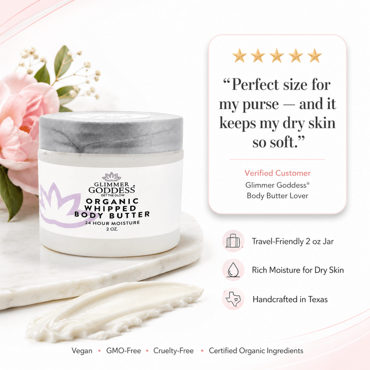 Organic Whipped Body Butter 2 oz – Mini Travel Size for Dry Skin & EczemaLotions & Creams