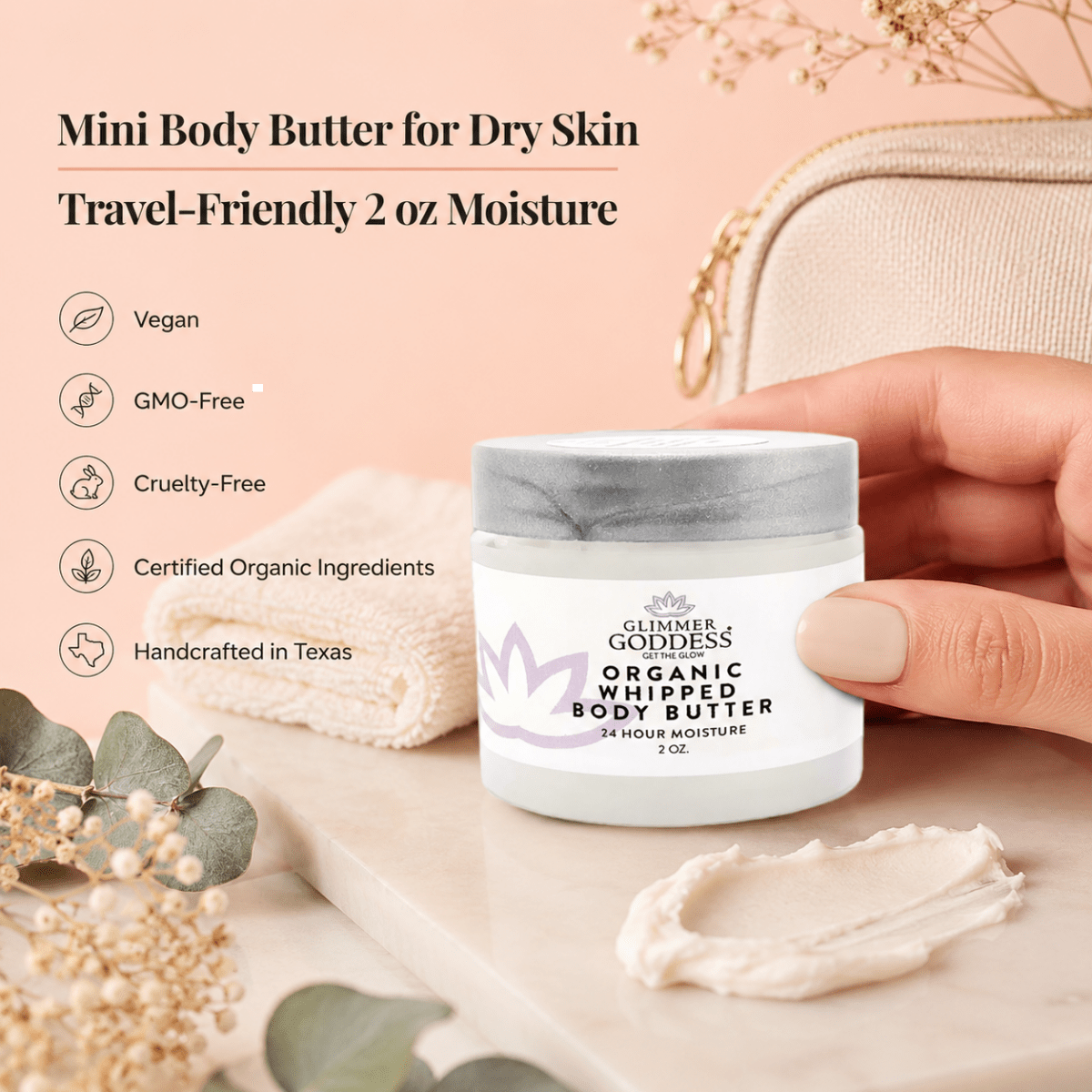 Organic Whipped Body Butter 2 oz – Mini Travel Size for Dry Skin & EczemaLotions & Creams