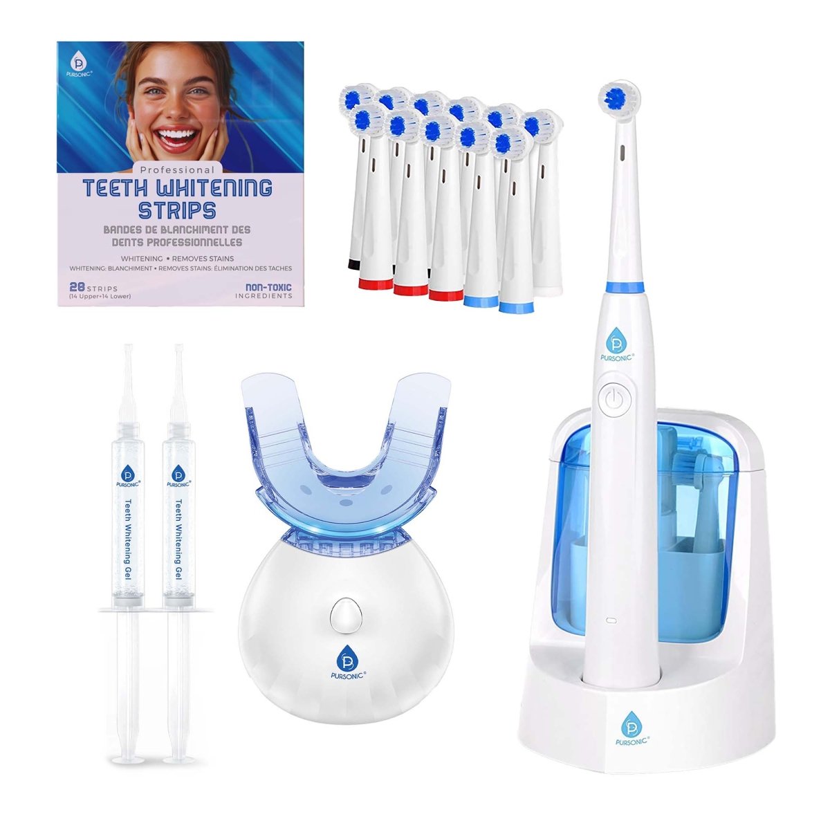 Pursonic Advanced Smile Care Bundle – LED Whitening Kit, Whitening Strips, & Electric ToothbrushOral Care