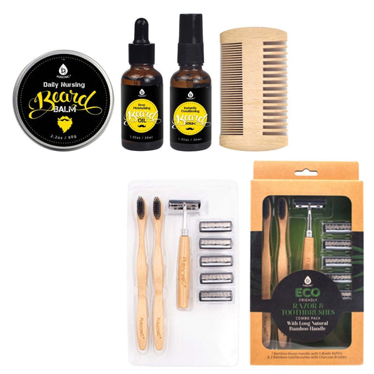 Pursonic Beard Care Grooming Kit & Eco Friendly Razor + Toothbrushes Combo PackBeauty & Personal Care