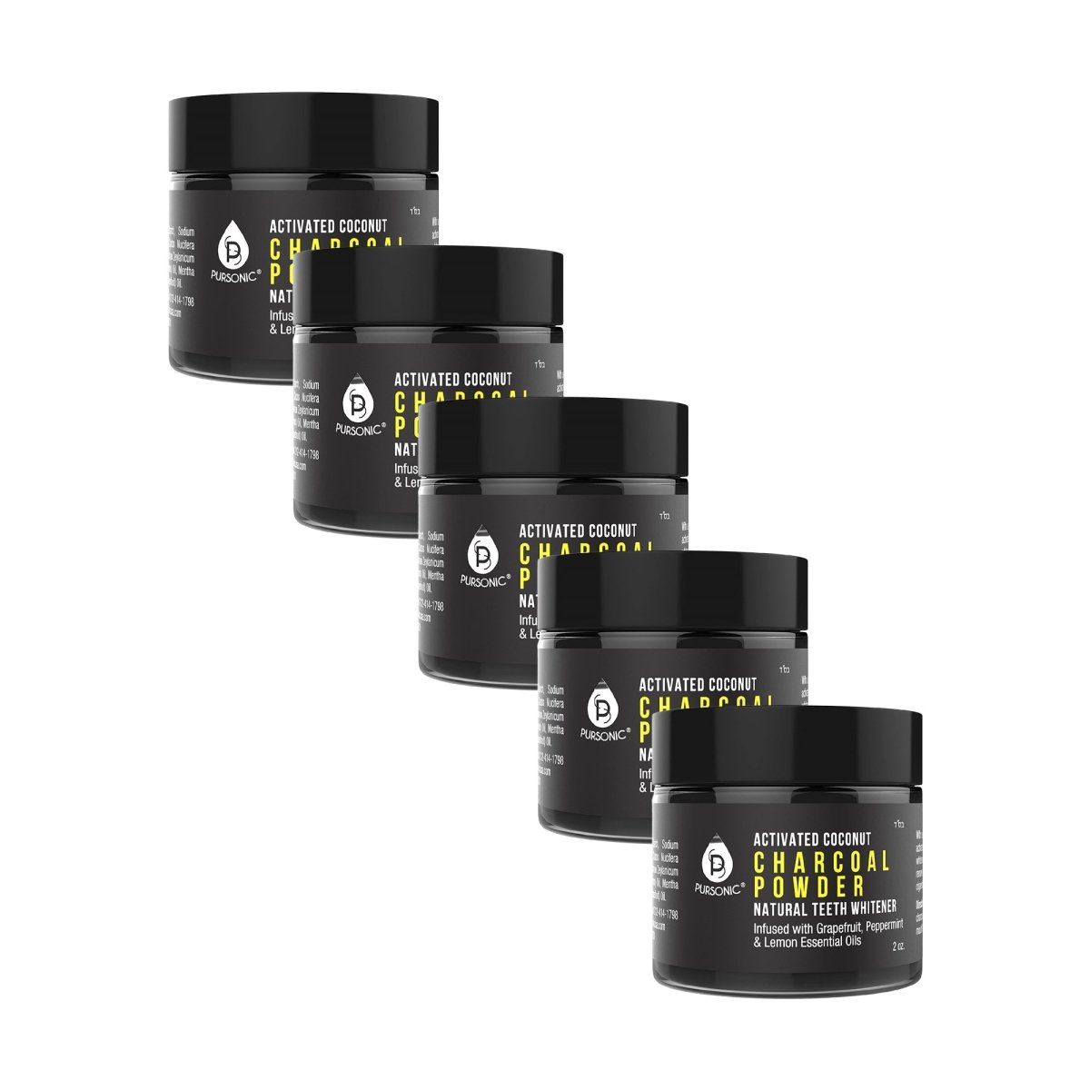 Pursonic Teeth Whitening Charcoal Powder Natural 5 - Pack - Infused With Grapefruit, Peppermint & Lemon Essential Oils - 2oz EachOral Care